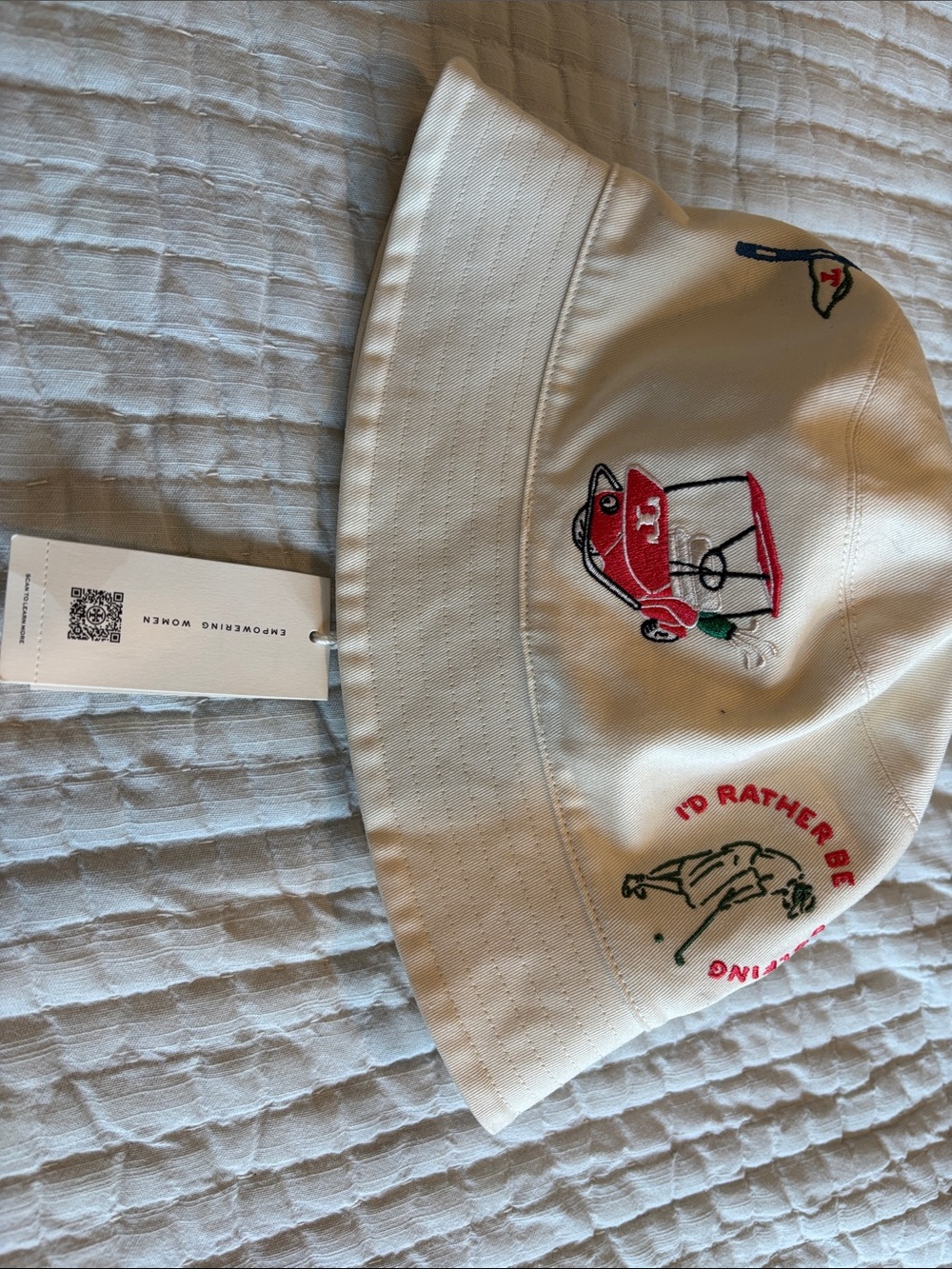 Tory Burch Embroidered Golf Bucket Hat Cream